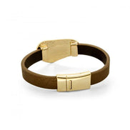 Women Sterling Cuff Bracelet Australia & New Zealand - Brown leather bracelet with gold magnetic clasp on white background