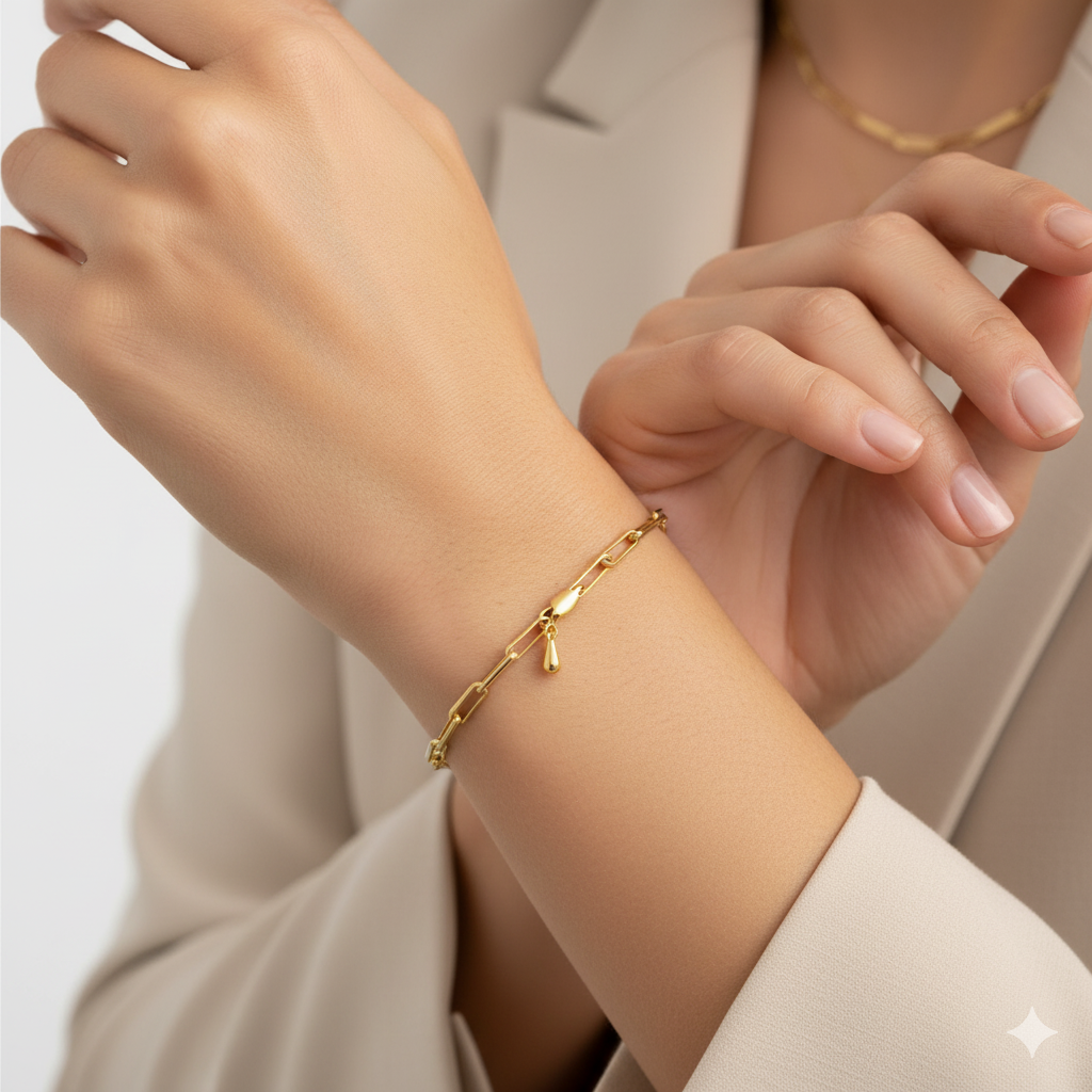 Cadena Gold Bracelet in gold-toned brass and copper with elegant 18cm fixed length design