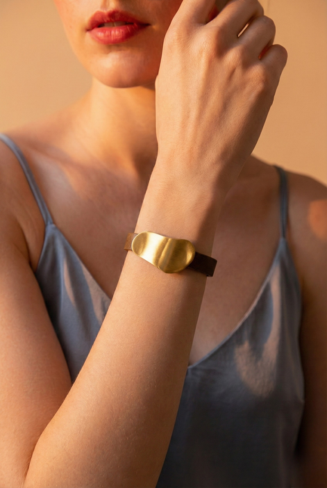 Buy Women Sterling Cuff Bracelet Australia & New Zealand - Danau Gold Bracelet with brass and copper blend, 19.5cm length, elegant and modern design.