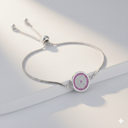 Diana Zircon Silver Bracelet with adjustable sliding lock and round zircon-studded pendant