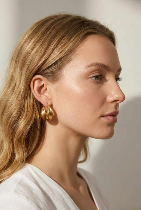 Everi Gold Earrings 28mm length with simple, elegant design and warm classic hue for versatile wear