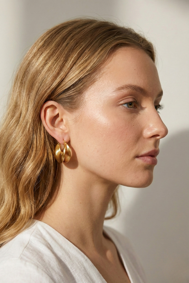 Everi Gold Earrings 28mm length with simple, elegant design and warm classic hue for versatile wear