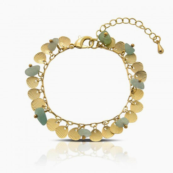 Elegant Green Shell Bracelet with adjustable green natural stone and gold-toned accents