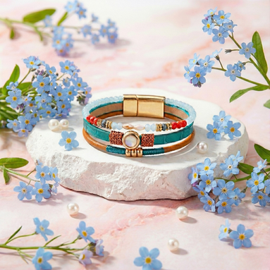 Green Forest Bracelet gold plated triple-line design with magnetic lock