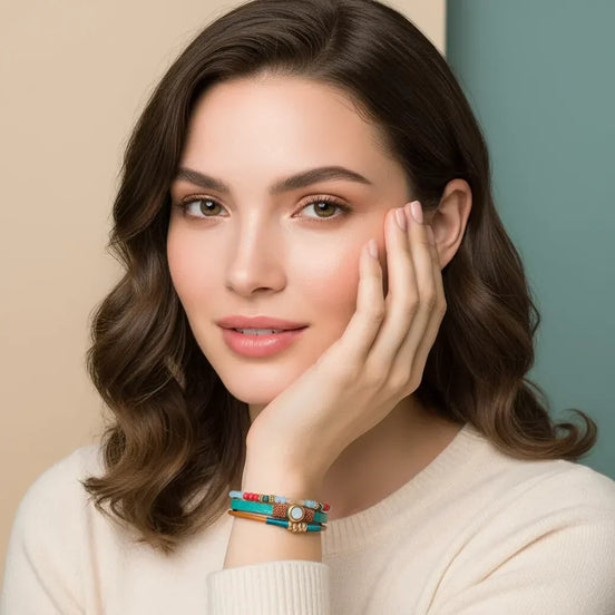 Green Forest Bracelet gold plated brass triple-line design with magnetic lock