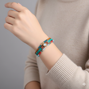 Green Forest Bracelet gold plated triple-line design with magnetic lock on wrist