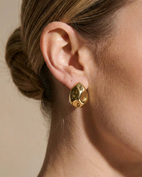 Hammered Droplet 18K Gold Plated Earrings