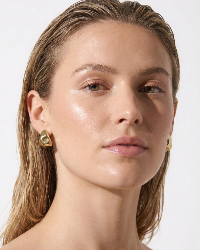 Hammered Droplet 18K Gold Plated Earrings