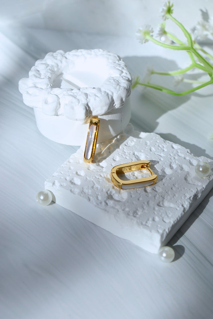 Ollie Mother Of Pearl gold plated small iridescent earrings with brass and copper base