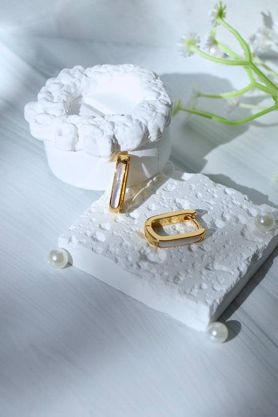 Ollie Mother Of Pearl gold plated small iridescent earrings with brass and copper base