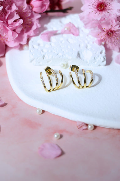 Forka Zircon Gold Earrings small elegant gold plated brass cubic zirconia studs