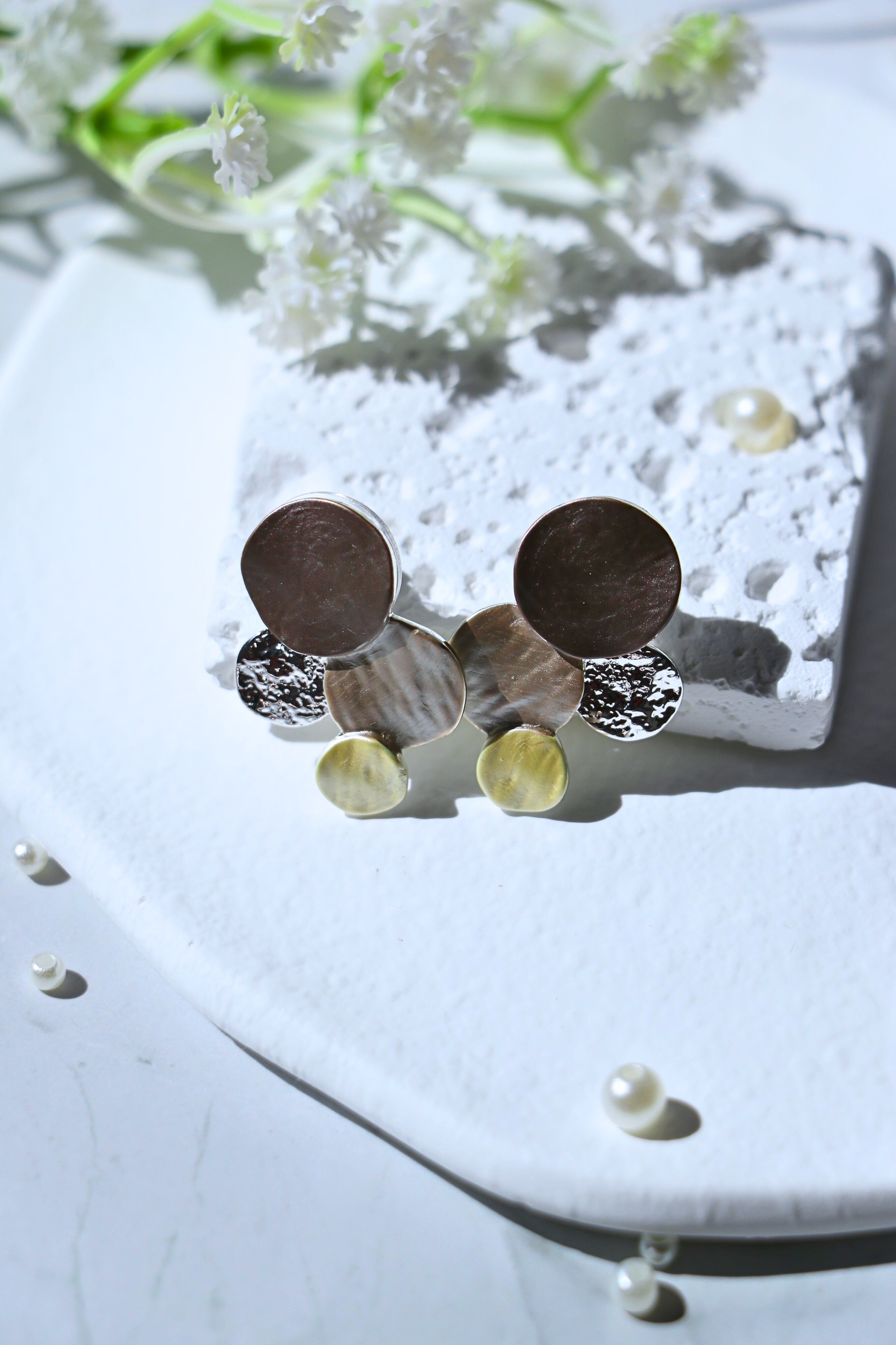 Divine Tri Tone Earrings gold silver rose gold stud design elegant accessory