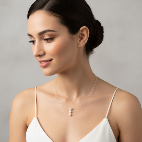 Elegant Pearl Gold Necklace Australia & New Zealand - Inna Pearl Gold Necklace with 8mm white pearl on crystal thread, adjustable 40-45cm length