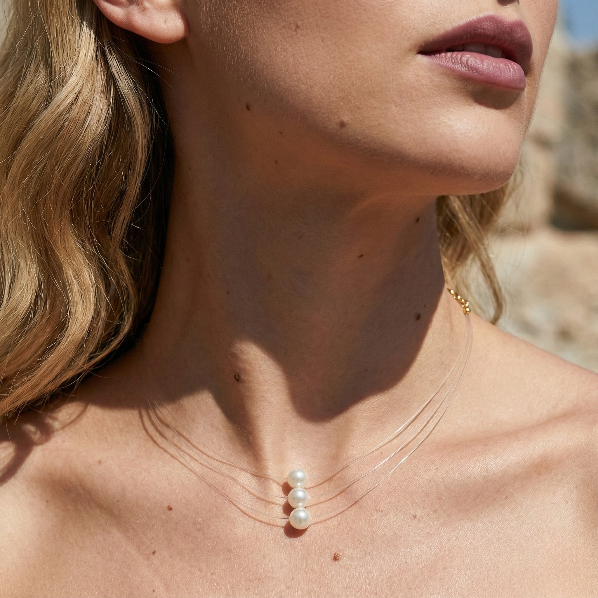 Elegant Pearl Gold Necklace Australia - Inna Pearl Gold Necklace with 8mm white pearl on gold crystal thread, adjustable 40-45cm length