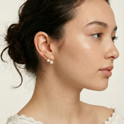 Nusa Crystal Pearl gold plated stud earrings with white crystals and pearls, 16mm length, 7mm width