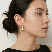 Ollie Mother Of Pearl gold earrings with iridescent mother of pearl on gold plated brass and copper base