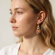 Ore Gold Earrings stud with cubic zircon and resin, gold plated brass and copper base, 41mm length, 15mm width