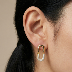 Remitta Zircon Gold Earrings with brass and copper base featuring brilliant zircon stones, 19mm length