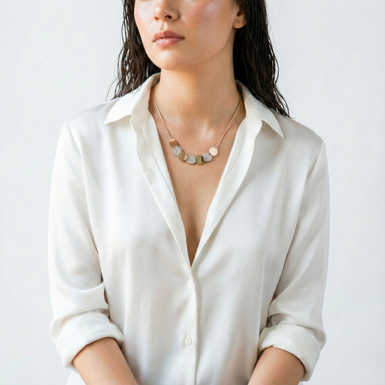 Ratu Crystal Rose Gold Necklace with 1cm circle pendant and adjustable chain in white crystal and rose gold plating