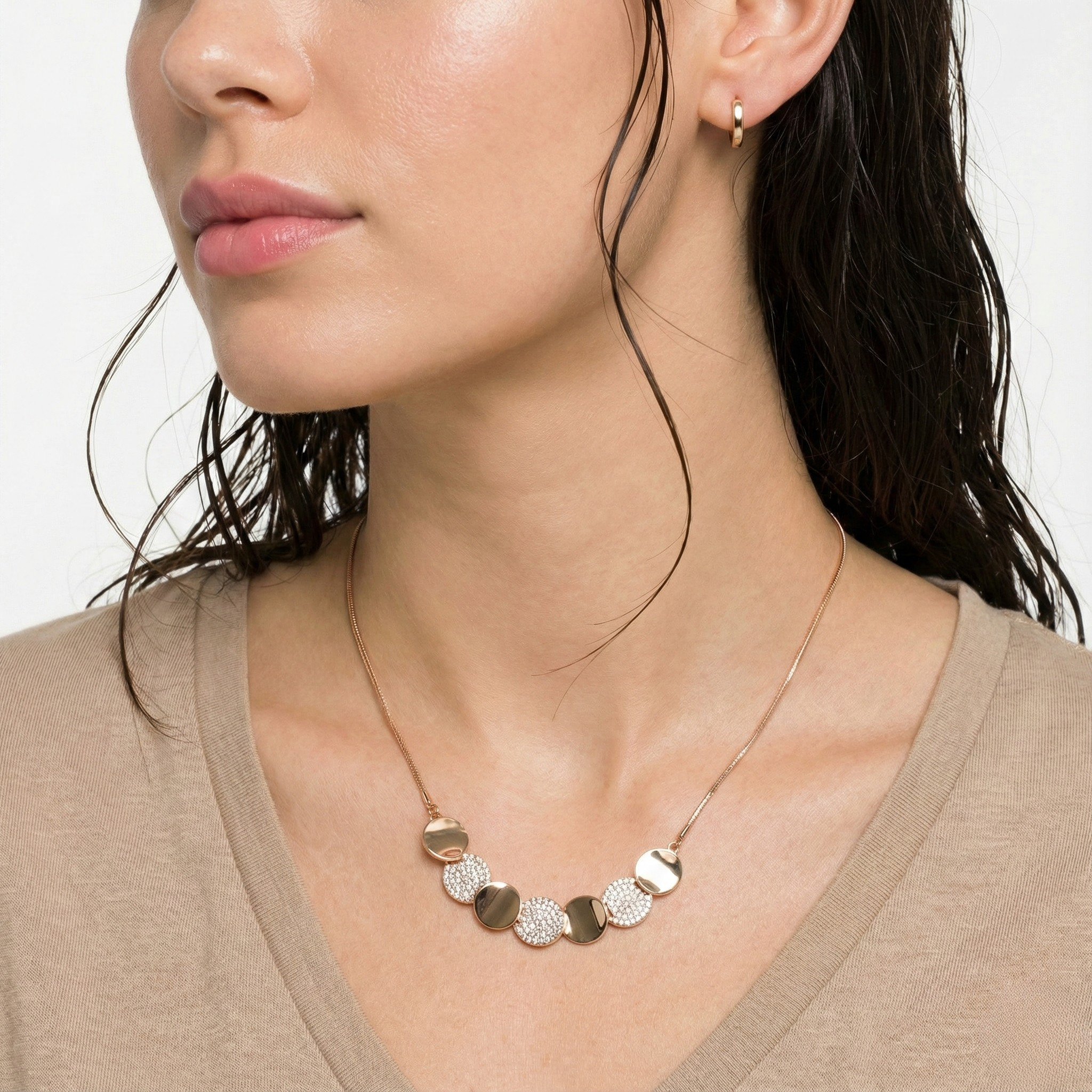Ratu Crystal Rose Gold Necklace Australia and New Zealand with 1cm circle pendant and adjustable rose gold chain