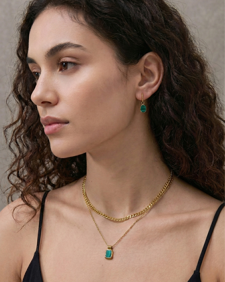 Stone Charm Layered 18K Gold Plated Necklace