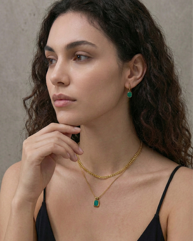 Stone Charm Layered 18K Gold Plated Necklace