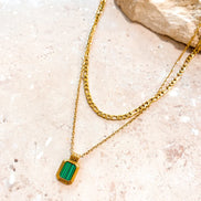 Stone Charm Layered 18K Gold Plated Necklace