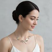 Divine Tri Tone Necklace with gold, silver, and coffee tones on adjustable chain