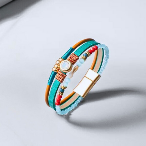 Green Forest Bracelet gold plated triple-line design with magnetic lock on wrist