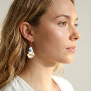 Verona Earrings with four-tone brass and copper in gold, white, rose gold, and dark grey dangle design